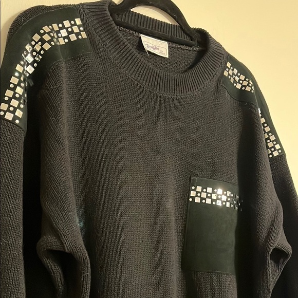 Rouffles by Sheila Vintage Crewneck Cotton Sweater Faux Suade Geometric Patterns - Picture 3 of 6